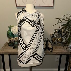 Reiss 100% Viscose Black & White High Neck Blouse EUC